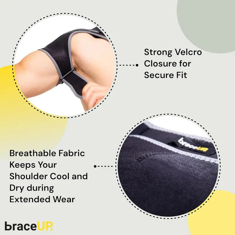 Adjustable Shoulder Brace with Ice Pad Pocket - Ergonomic Adjustable Compression Bandage for Rotator Cuff Recovery, Shoulder Pain Relief, Injury Prevention (11-16 Inches, 1 Size Fits Adults, Ideal for Sports & Outdoor Use)