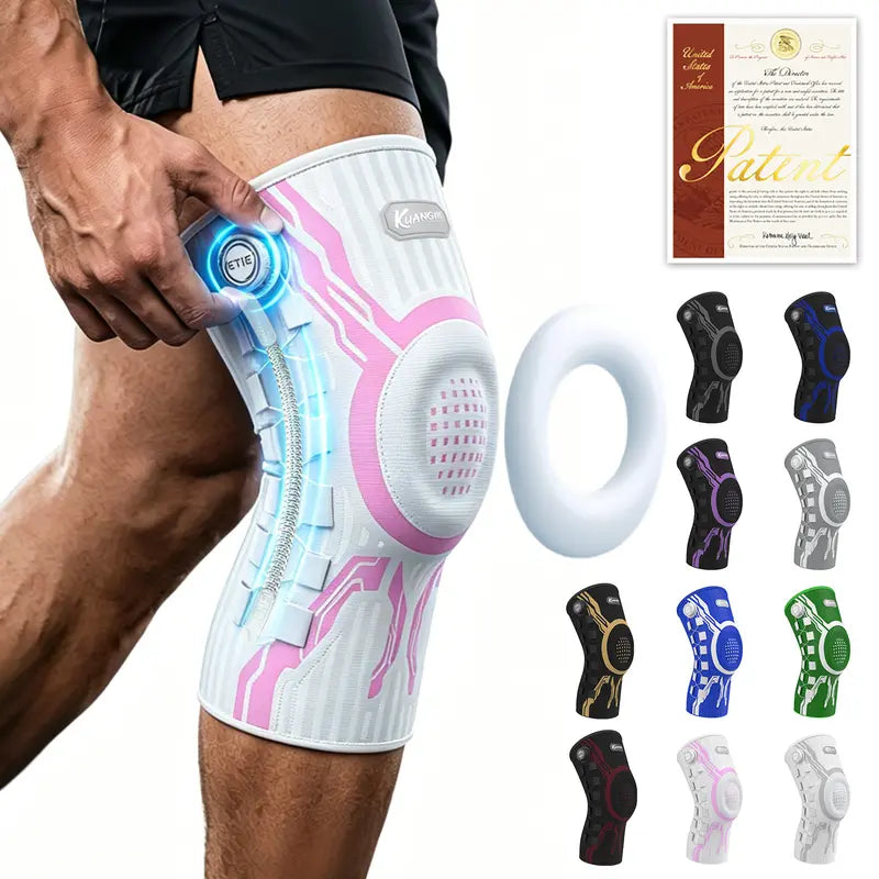 Kuangmi Smart Knob Adjustable Compression Knee Sleeve Patella Gel Pad, Side Stabilizers, Injury Recovery Protective Gear for Joint Pain Relief, Any Sport, Proven Protection