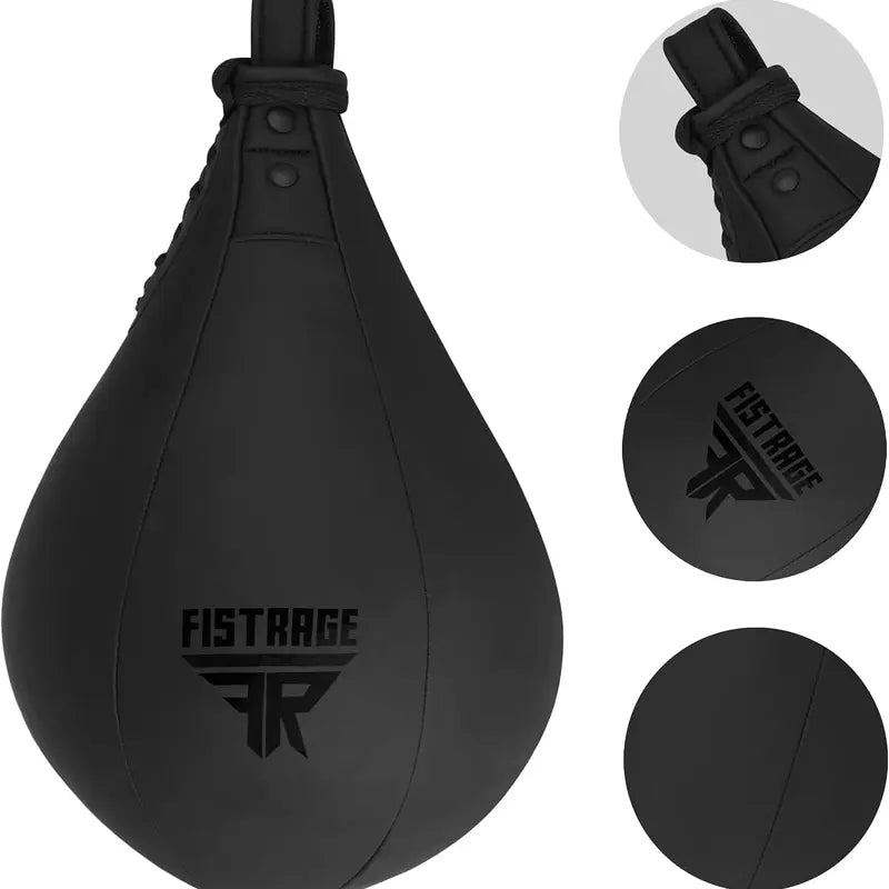 FISTRAGE Speed Bag Boxing Ball Leather MMA Muay Thai Training Punching Dodge Striking Kit with Free Hanging Swivel Workout Speedball Kicking Platform Equipment