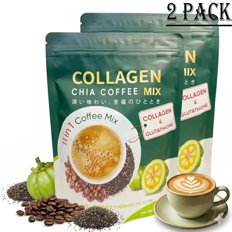 10/20 Pcs Sugar-Free 11-In-1 Robusta Collagen Coffee Packets - 12G Daily Bean Blend Beverage with Chia Seeds, Goji Berries, No Added Sugars Collagen Coffee Beans Dietary Supplement for Fitness
