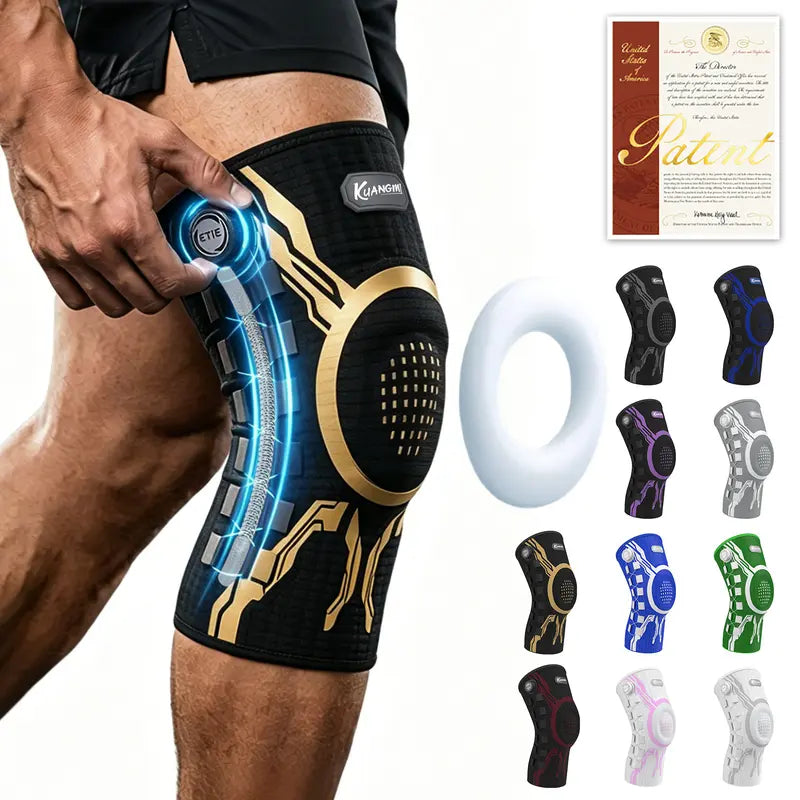 Kuangmi Smart Knob Adjustable Compression Knee Sleeve Patella Gel Pad, Side Stabilizers, Injury Recovery Protective Gear for Joint Pain Relief, Any Sport, Proven Protection