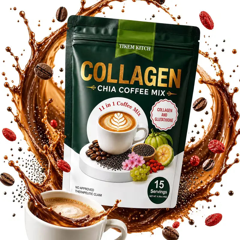 10/20 Pcs Sugar-Free 11-In-1 Robusta Collagen Coffee Packets - 12G Daily Bean Blend Beverage with Chia Seeds, Goji Berries, No Added Sugars Collagen Coffee Beans Dietary Supplement for Fitness