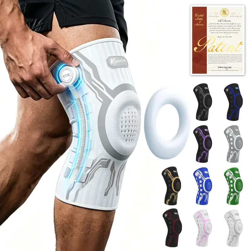 Kuangmi Smart Knob Adjustable Compression Knee Sleeve Patella Gel Pad, Side Stabilizers, Injury Recovery Protective Gear for Joint Pain Relief, Any Sport, Proven Protection