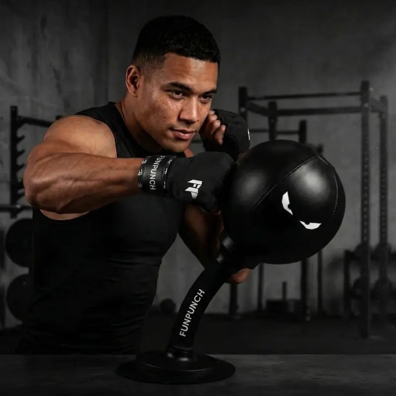 FUNPUNCH Heavy PU Leather Punching Bag - Complete Ready-To-Box Boxing Training Gear with 1,000,000 Punch Durability, Secure Base Lock-Down Suction, Inflatable Kit, Pump, Instant Rebound, Travel Bag for Home Offices & Gaming Setups Stress Relief Workouts
