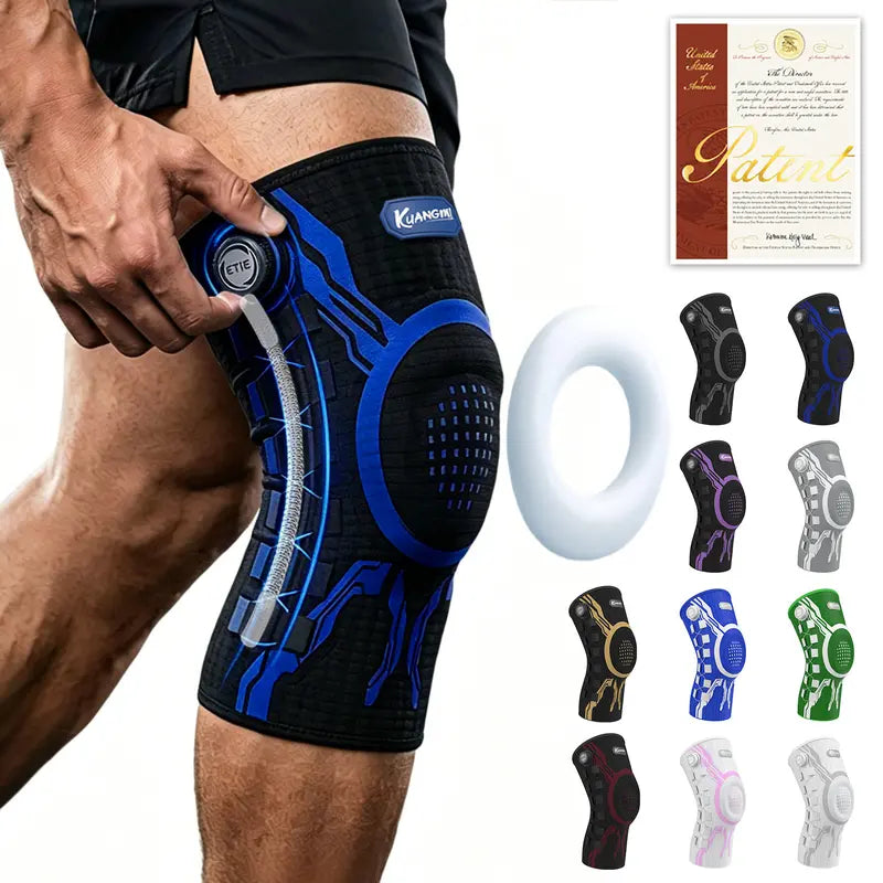 Kuangmi Smart Knob Adjustable Compression Knee Sleeve Patella Gel Pad, Side Stabilizers, Injury Recovery Protective Gear for Joint Pain Relief, Any Sport, Proven Protection