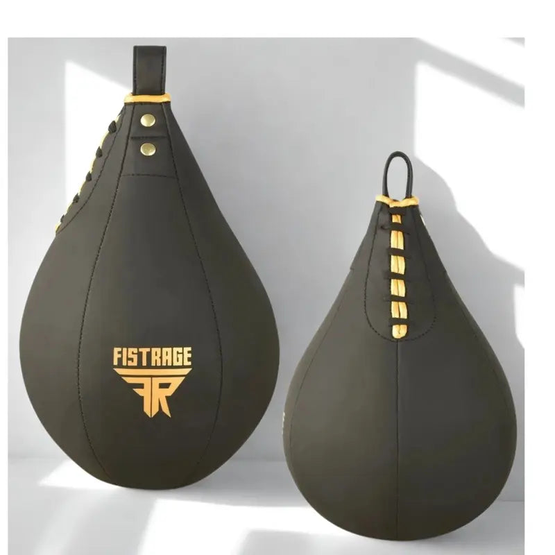 FISTRAGE Speed Bag Boxing Ball Leather MMA Muay Thai Training Punching Dodge Striking Kit with Free Hanging Swivel Workout Speedball Kicking Platform Equipment