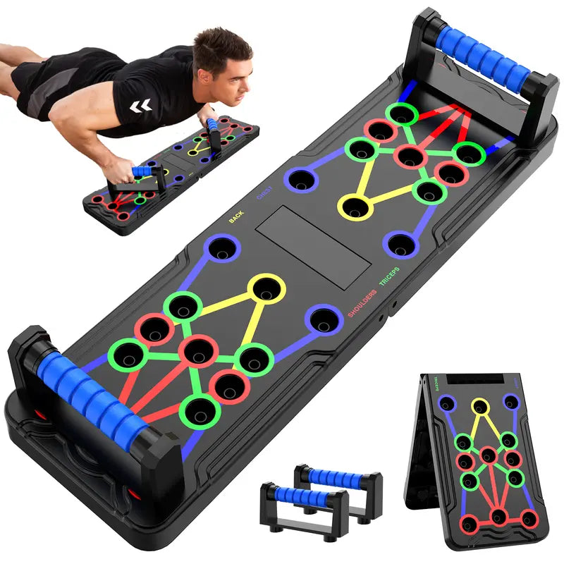 LALAHIGH Portable Home Gym Push-Up Board Set, Foldable Full Body Workout Equipment with Resistance Bands for Chest, Arms & Core Multi-Function Strength Training Equipment