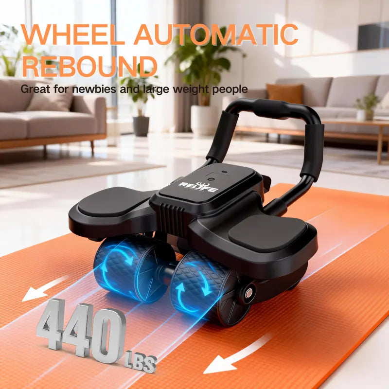 RELIFE Abdominal Roller Machine - 4-Wheel 2-In-1 Home Workout Gear with Enhanced Stability, Ergonomic Elbow Support, Built-In Phone Holder, Anti-Slip Knee Mat, Steel Rebound, Silent Roll, Adjustable Comfort for Core & Full-Body Workout