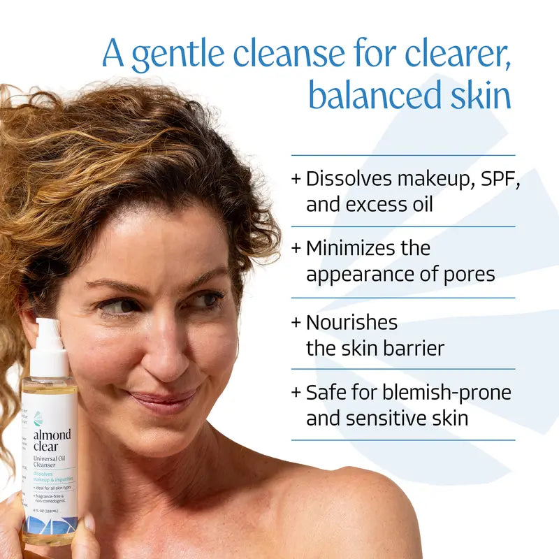 Almond Clear Oil Cleanser for Acne-Prone Skin, Non-Comedogenic, 4 Fl Oz