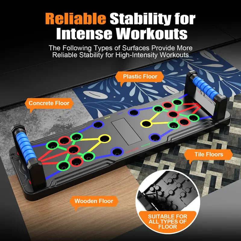 LALAHIGH Portable Home Gym Push-Up Board Set, Foldable Full Body Workout Equipment with Resistance Bands for Chest, Arms & Core Multi-Function Strength Training Equipment