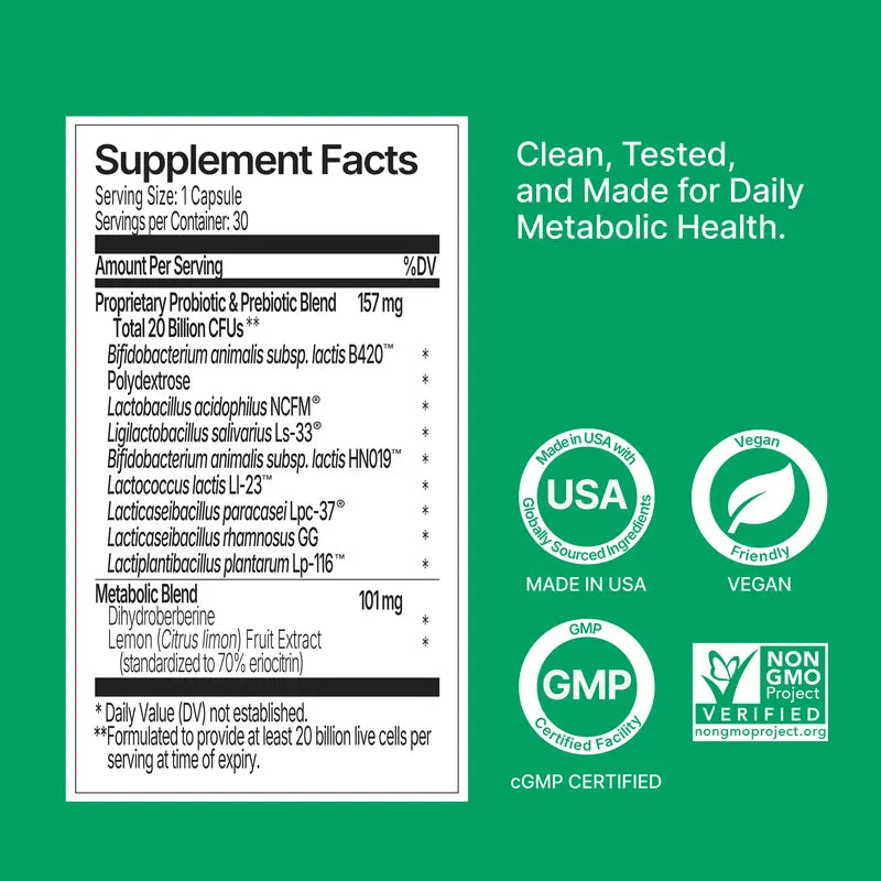 WONDERBIOTICS Metabolic Support Synbiotics Supplement - Bloating Relief, Belly Balance with Clinically Studied B420 & HN019 Strains Healthcare Dietary Fitness Supplement Healthy