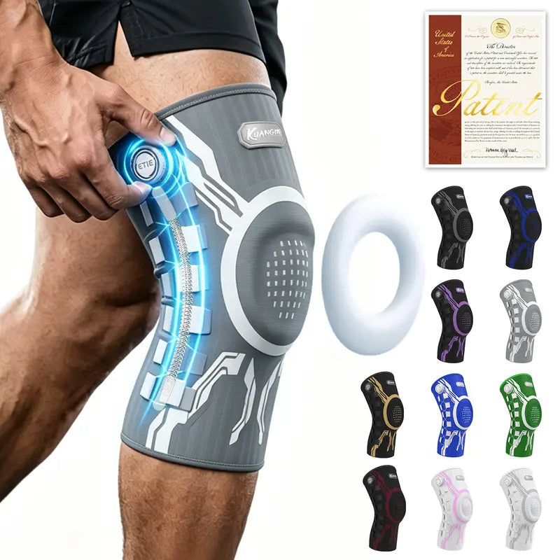 Kuangmi Smart Knob Adjustable Compression Knee Sleeve Patella Gel Pad, Side Stabilizers, Injury Recovery Protective Gear for Joint Pain Relief, Any Sport, Proven Protection