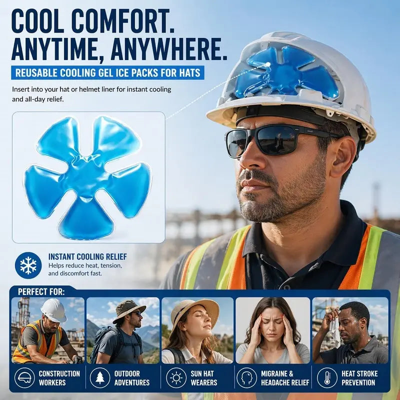 Yeomoo Reusable Insulated Cooling Gel Ice Packs - Lightweight Attachable Ice Compress Cooling Pads for Hard Hats, Sun Hats, Construction Workers,Cool‑Relief Chest Pads for Women, Summer Heat Prevention, Gift Idea