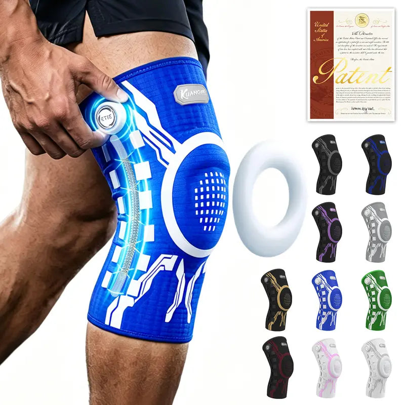 Kuangmi Smart Knob Adjustable Compression Knee Sleeve Patella Gel Pad, Side Stabilizers, Injury Recovery Protective Gear for Joint Pain Relief, Any Sport, Proven Protection