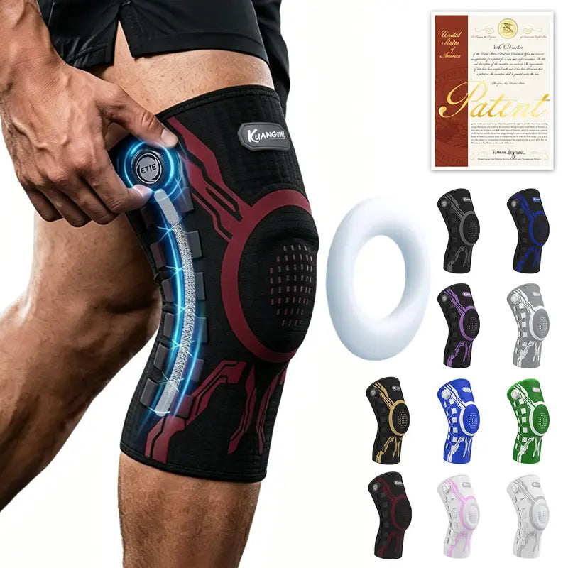 Kuangmi Smart Knob Adjustable Compression Knee Sleeve Patella Gel Pad, Side Stabilizers, Injury Recovery Protective Gear for Joint Pain Relief, Any Sport, Proven Protection