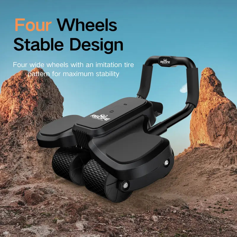 RELIFE Abdominal Roller Machine - 4-Wheel 2-In-1 Home Workout Gear with Enhanced Stability, Ergonomic Elbow Support, Built-In Phone Holder, Anti-Slip Knee Mat, Steel Rebound, Silent Roll, Adjustable Comfort for Core & Full-Body Workout