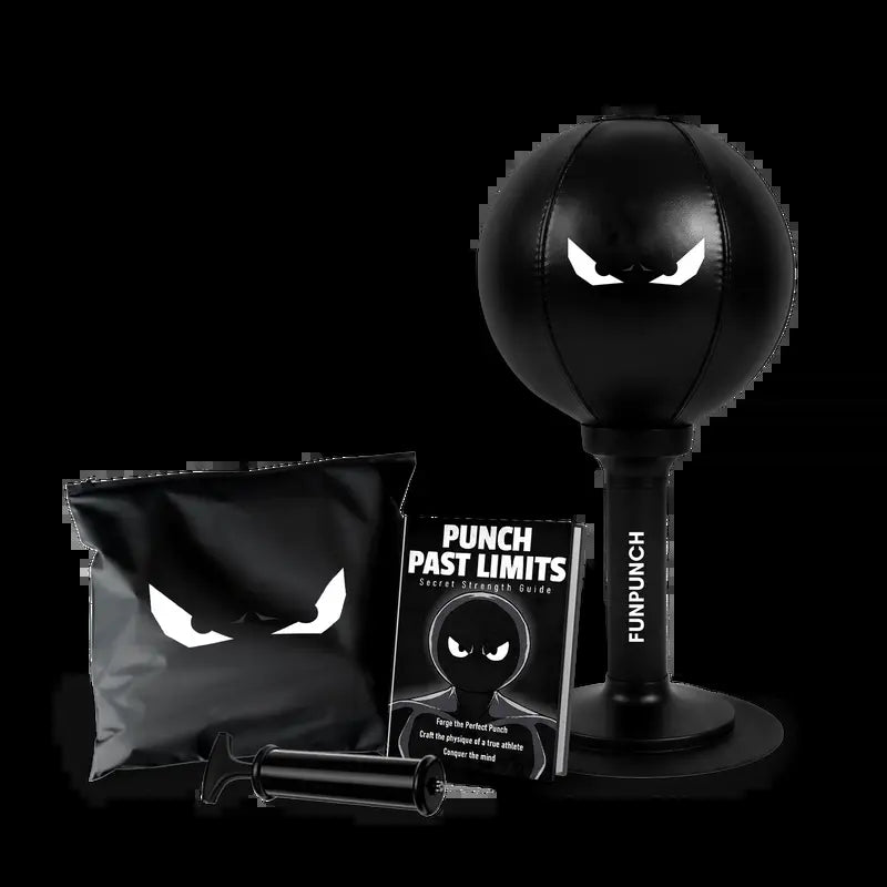 FUNPUNCH Heavy PU Leather Punching Bag - Complete Ready-To-Box Boxing Training Gear with 1,000,000 Punch Durability, Secure Base Lock-Down Suction, Inflatable Kit, Pump, Instant Rebound, Travel Bag for Home Offices & Gaming Setups Stress Relief Workouts
