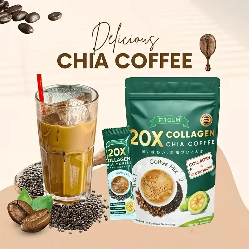 10/20 Pcs Sugar-Free 11-In-1 Robusta Collagen Coffee Packets - 12G Daily Bean Blend Beverage with Chia Seeds, Goji Berries, No Added Sugars Collagen Coffee Beans Dietary Supplement for Fitness