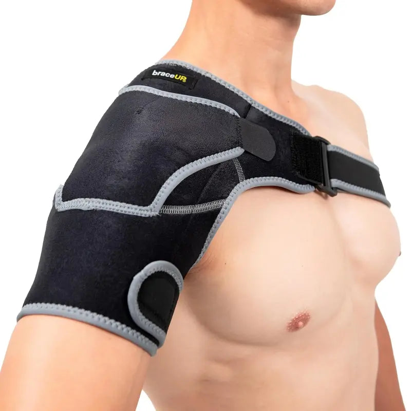 Adjustable Shoulder Brace with Ice Pad Pocket - Ergonomic Adjustable Compression Bandage for Rotator Cuff Recovery, Shoulder Pain Relief, Injury Prevention (11-16 Inches, 1 Size Fits Adults, Ideal for Sports & Outdoor Use)