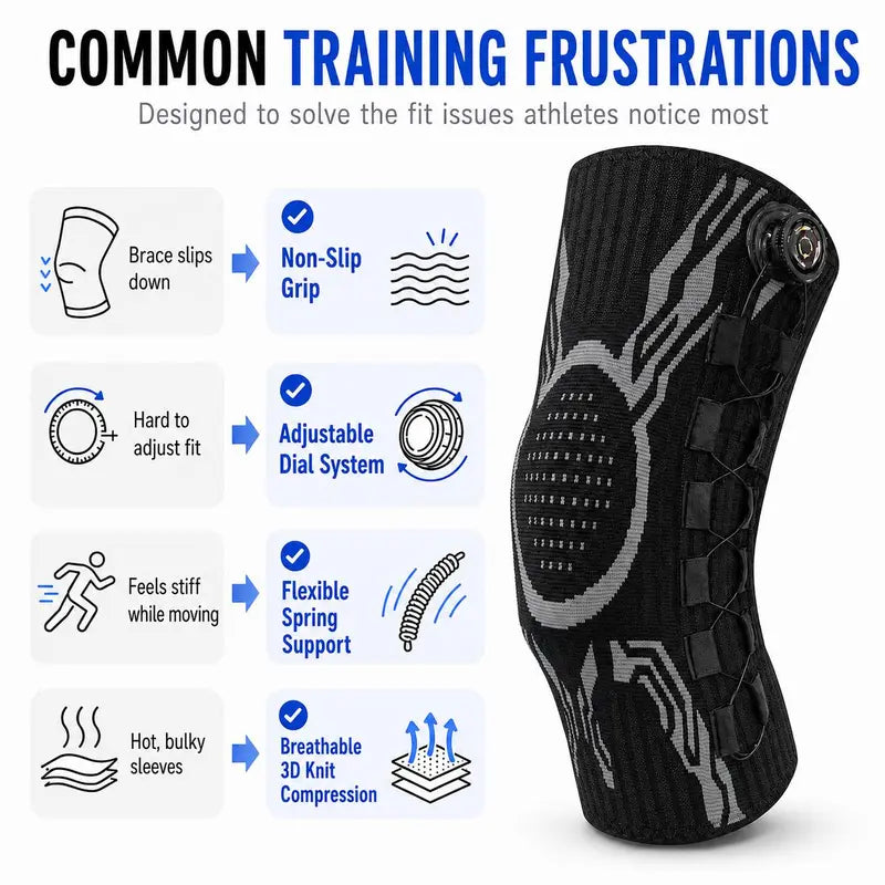 Adjustable Running Knee Brace with Dial System - Snug Compression Sleeve, Anti-Slip Grip, Breathable Wraparound Stabilizer, Knee Patella Strap, Patella Belt, Stretchy Supportive Protective Gear for Running, Gym Workouts