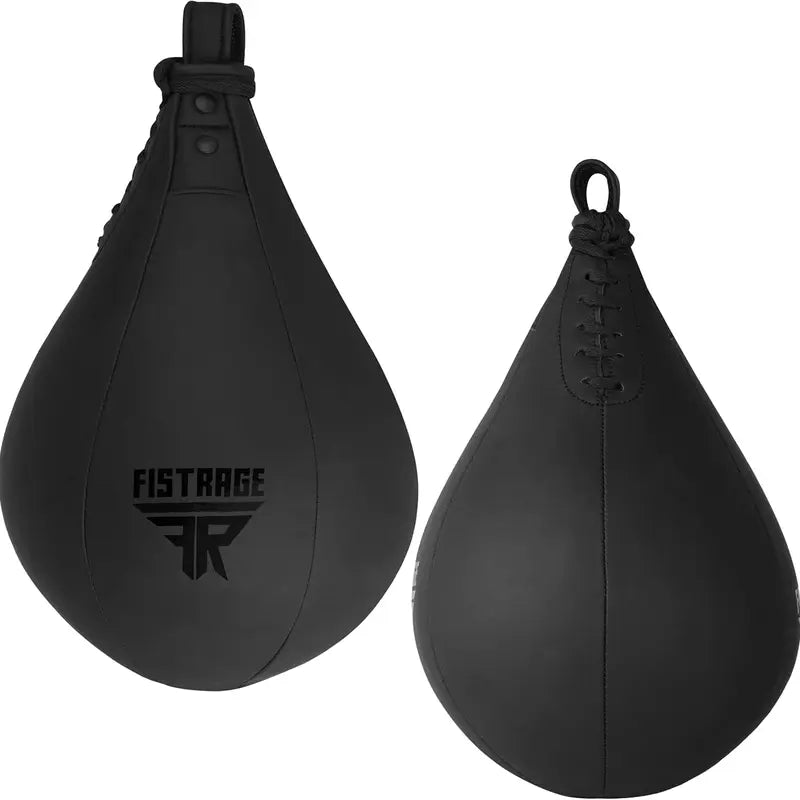 FISTRAGE Speed Bag Boxing Ball Leather MMA Muay Thai Training Punching Dodge Striking Kit with Free Hanging Swivel Workout Speedball Kicking Platform Equipment