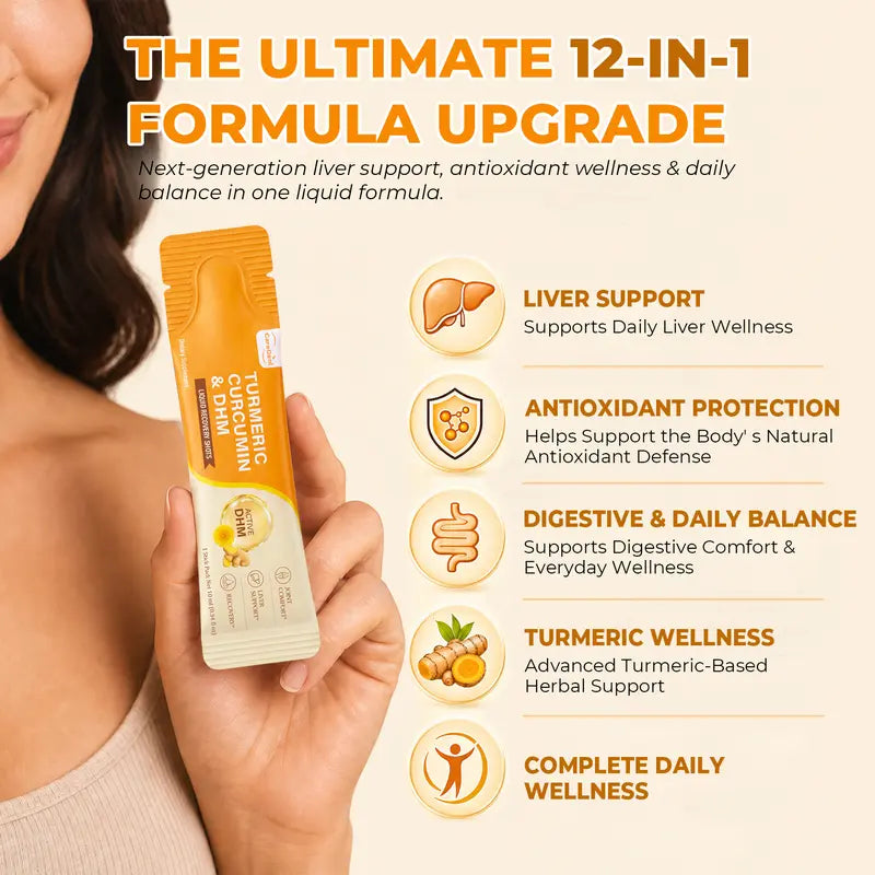 Organic Gluten Free Turmeric Curcumin Liquid Shots with DHM & Glutathione - 12-In-1 Milk Thistle Herbal Supplements for Liver, Antioxidant Support - Pineapple Mango, 20X10Ml (Tart Cherry, Dandelion for Digestive Health, Skin Glow, Healthy Aging)