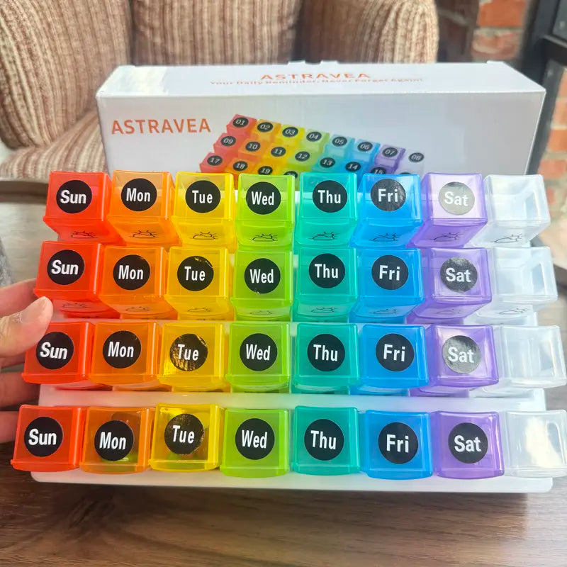 ASTRAVEA 31-Day Monthly Pill Organizer - Bpa-Free Supplement & Medical Organizer, Color-Coded Compartmentalized Dispenser with 32 Pre-Sorted AM/PM Daily Strips, Portable Travel Storage Box