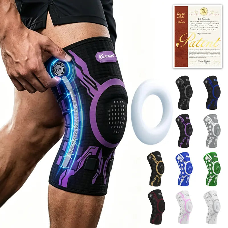 Kuangmi Smart Knob Adjustable Compression Knee Sleeve Patella Gel Pad, Side Stabilizers, Injury Recovery Protective Gear for Joint Pain Relief, Any Sport, Proven Protection