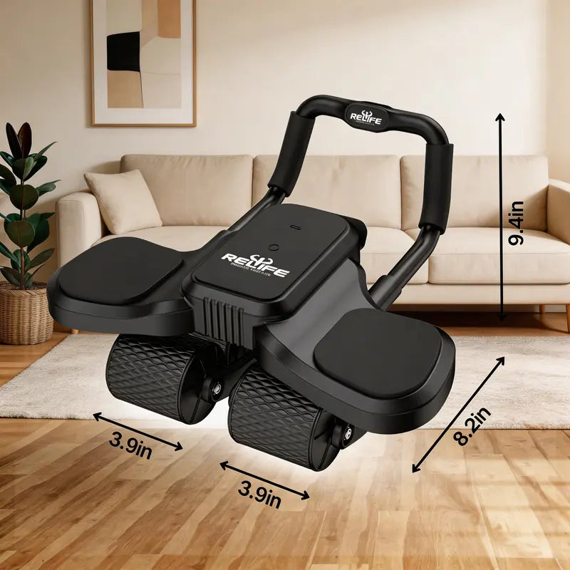 RELIFE Abdominal Roller Machine - 4-Wheel 2-In-1 Home Workout Gear with Enhanced Stability, Ergonomic Elbow Support, Built-In Phone Holder, Anti-Slip Knee Mat, Steel Rebound, Silent Roll, Adjustable Comfort for Core & Full-Body Workout