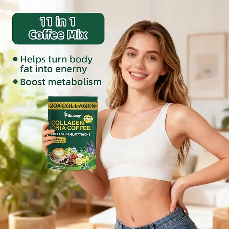 10/20 Pcs Sugar-Free 11-In-1 Robusta Collagen Coffee Packets - 12G Daily Bean Blend Beverage with Chia Seeds, Goji Berries, No Added Sugars Collagen Coffee Beans Dietary Supplement for Fitness