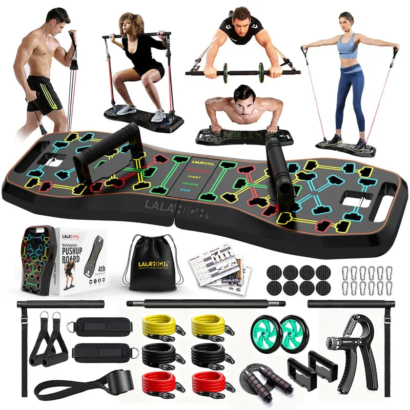 LALAHIGH Portable Home Gym Push-Up Board Set, Foldable Full Body Workout Equipment with Resistance Bands for Chest, Arms & Core Multi-Function Strength Training Equipment