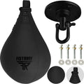 FISTRAGE Speed Bag Boxing Ball Leather MMA Muay Thai Training Punching Dodge Striking Kit with Free Hanging Swivel Workout Speedball Kicking Platform Equipment