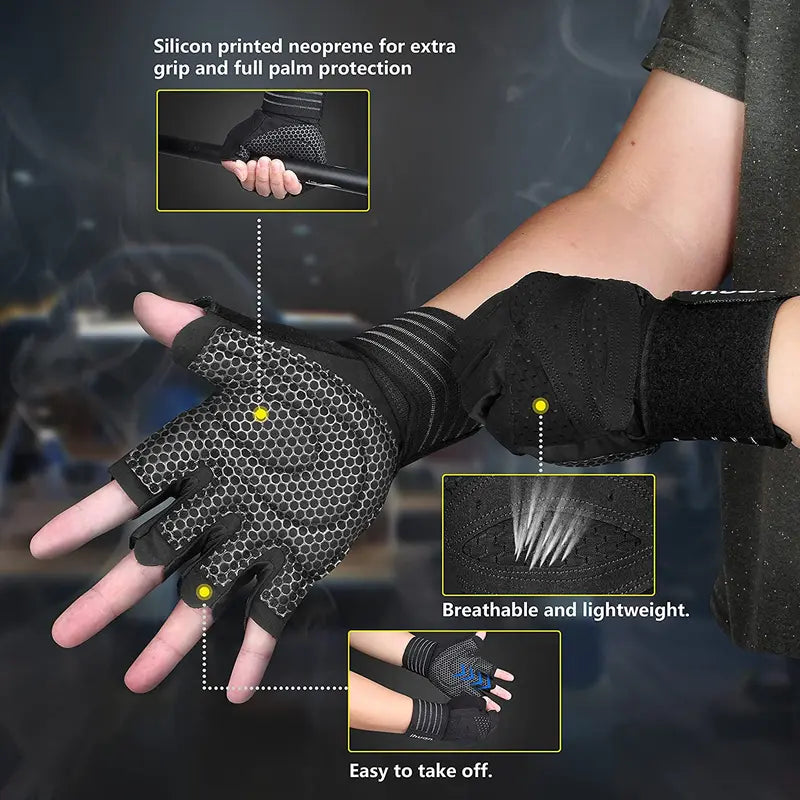 Ihuan Ventilated Weight Lifting Gym Workout Gloves with Wrist Wrap Support for Men & Women, Full Palm Protection, for Weightlifting, Training, Fitness, Hanging, Pull Ups Ihuan