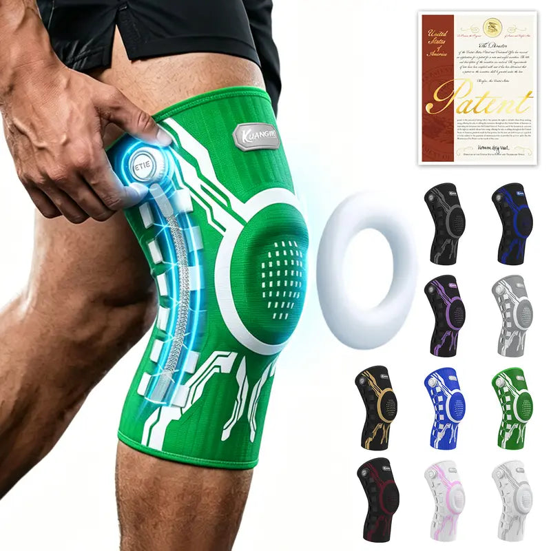 Kuangmi Smart Knob Adjustable Compression Knee Sleeve Patella Gel Pad, Side Stabilizers, Injury Recovery Protective Gear for Joint Pain Relief, Any Sport, Proven Protection