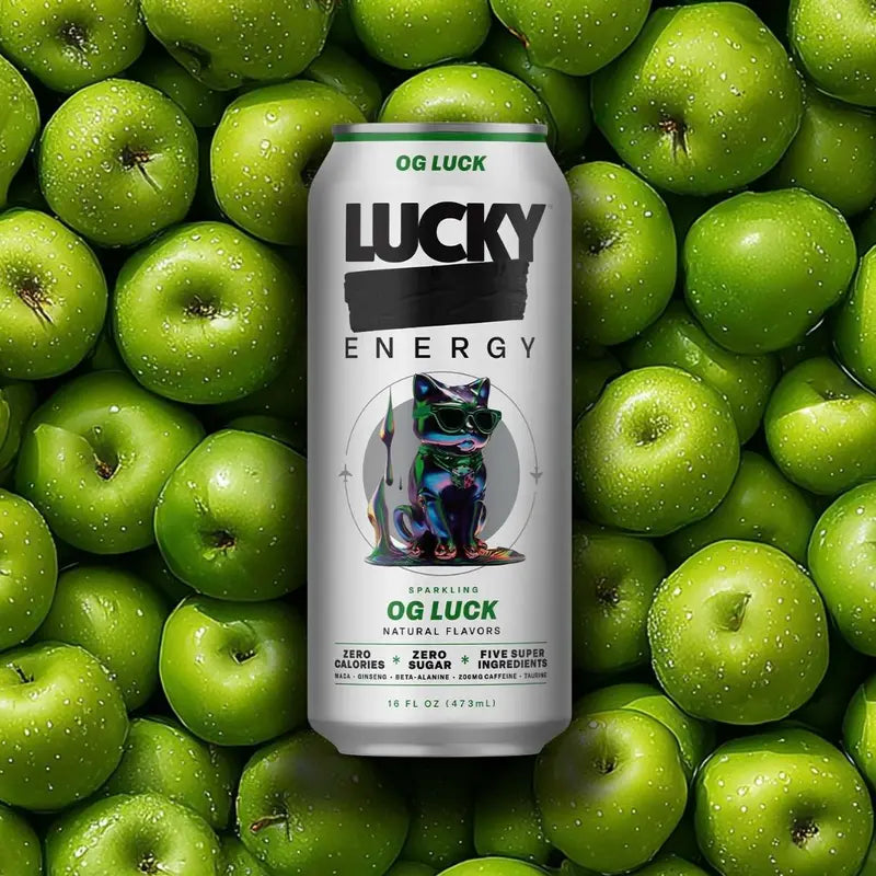 Lucky Energy Essentials Variety Pack - Energy Drinks 10 Pack, 16Oz Cans, Zero Sugar, 200Mg Caffeine | OG Luck, Red Ryder Punch, Watermelon Candy, Son of a Peach, Mango Pineapple | Clean Energy Sampler, No Crash