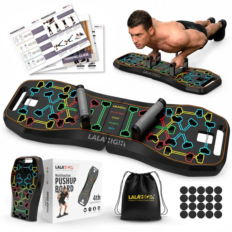 LALAHIGH Portable Home Gym Push-Up Board Set, Foldable Full Body Workout Equipment with Resistance Bands for Chest, Arms & Core Multi-Function Strength Training Equipment