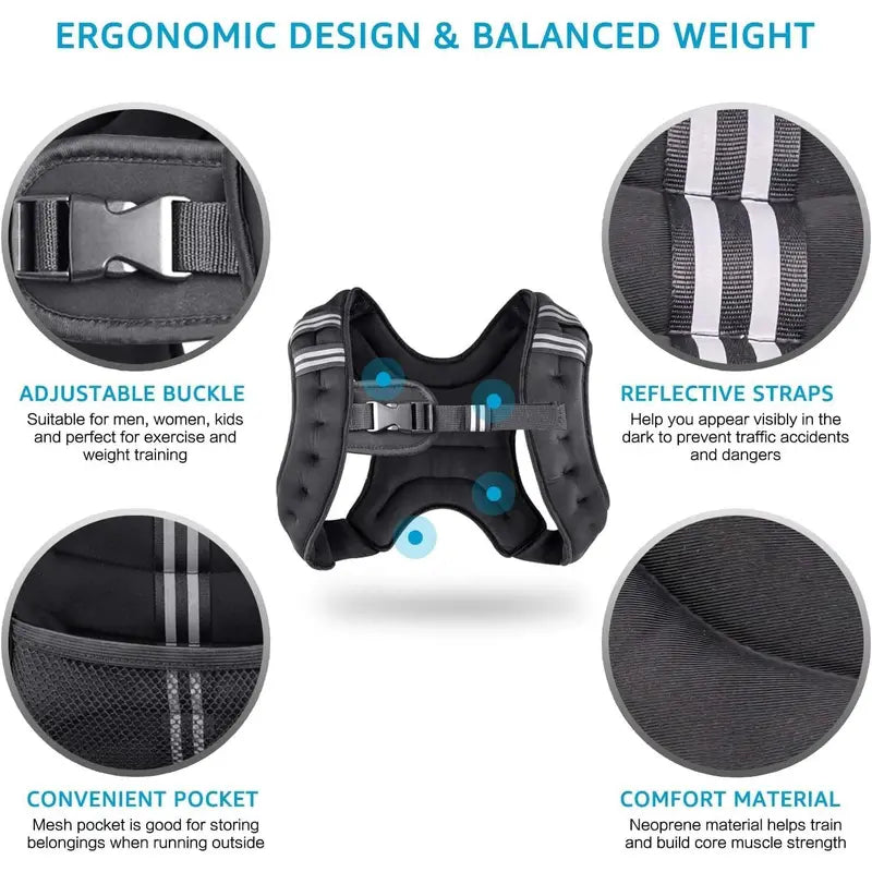 Adjustable Weight Vest for Men - 12Lb/16Lb/20Lb/25Lb/30Lb One Size Weighted Vests Women with Reflective Stripe, Strength Training Equipment, Gym Workout Workout Accessory for Running, Walking