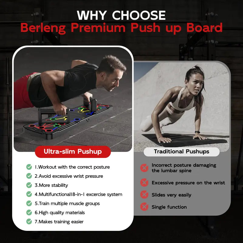 LALAHIGH Portable Home Gym Push-Up Board Set, Foldable Full Body Workout Equipment with Resistance Bands for Chest, Arms & Core Multi-Function Strength Training Equipment