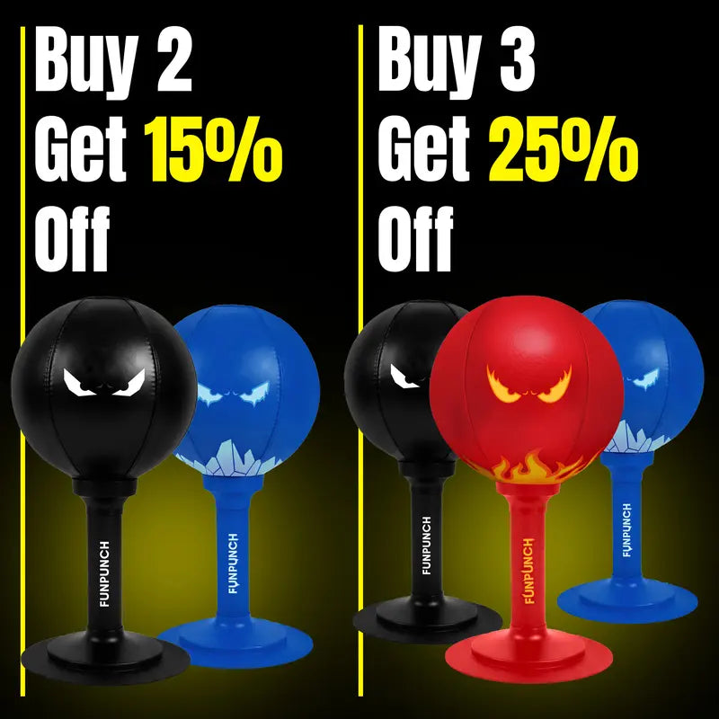 FUNPUNCH Heavy PU Leather Punching Bag - Complete Ready-To-Box Boxing Training Gear with 1,000,000 Punch Durability, Secure Base Lock-Down Suction, Inflatable Kit, Pump, Instant Rebound, Travel Bag for Home Offices & Gaming Setups Stress Relief Workouts