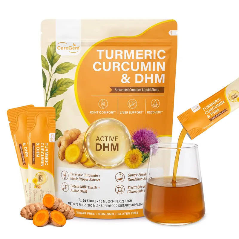 Organic Gluten Free Turmeric Curcumin Liquid Shots with DHM & Glutathione - 12-In-1 Milk Thistle Herbal Supplements for Liver, Antioxidant Support - Pineapple Mango, 20X10Ml (Tart Cherry, Dandelion for Digestive Health, Skin Glow, Healthy Aging)