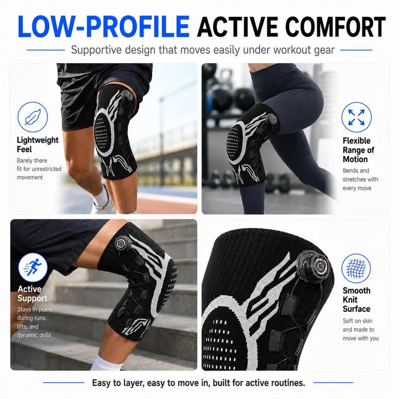 Adjustable Running Knee Brace with Dial System - Snug Compression Sleeve, Anti-Slip Grip, Breathable Wraparound Stabilizer, Knee Patella Strap, Patella Belt, Stretchy Supportive Protective Gear for Running, Gym Workouts