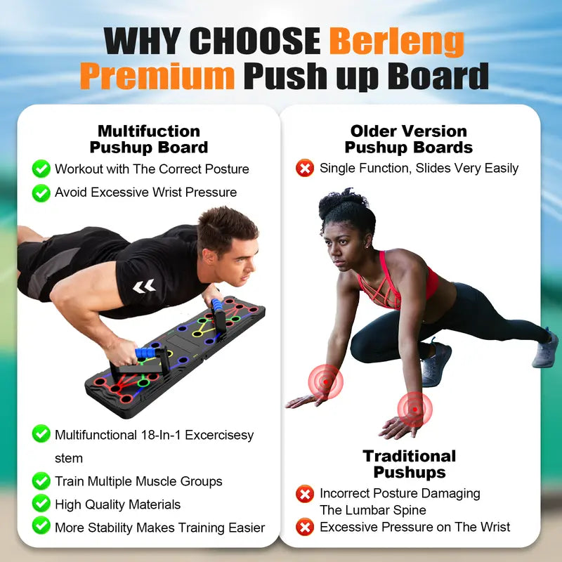LALAHIGH Portable Home Gym Push-Up Board Set, Foldable Full Body Workout Equipment with Resistance Bands for Chest, Arms & Core Multi-Function Strength Training Equipment