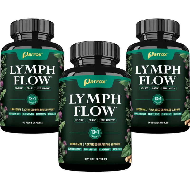 Parrox Lymph Flow - 13 in 1 Support for De-Puff, Drain, Lighter Feel - Liposomal Lymphatic Drainage Supplement - (60 Veggie Capsules)
