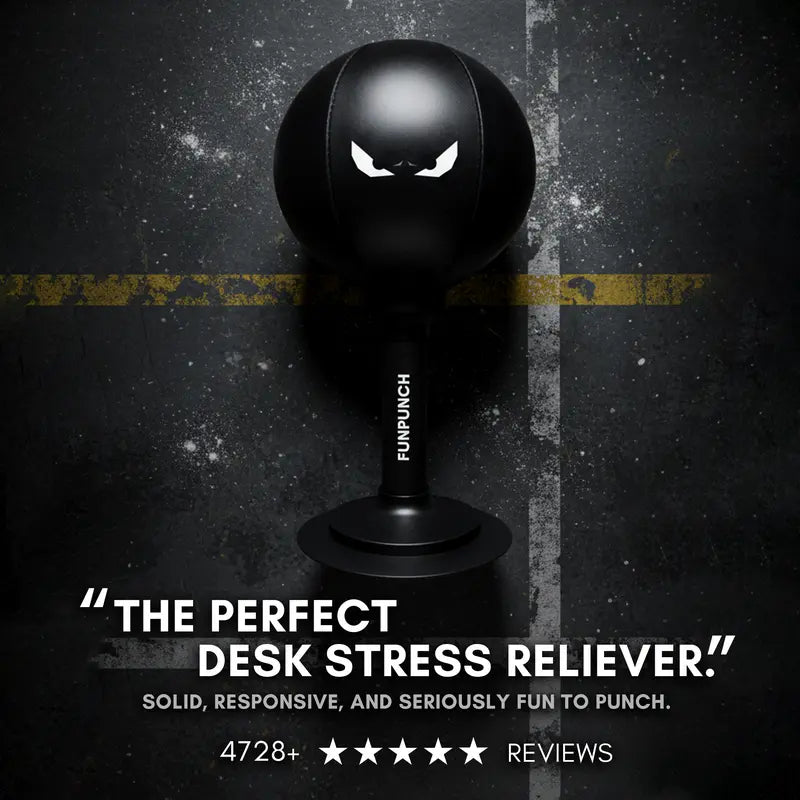 FUNPUNCH Heavy PU Leather Punching Bag - Complete Ready-To-Box Boxing Training Gear with 1,000,000 Punch Durability, Secure Base Lock-Down Suction, Inflatable Kit, Pump, Instant Rebound, Travel Bag for Home Offices & Gaming Setups Stress Relief Workouts