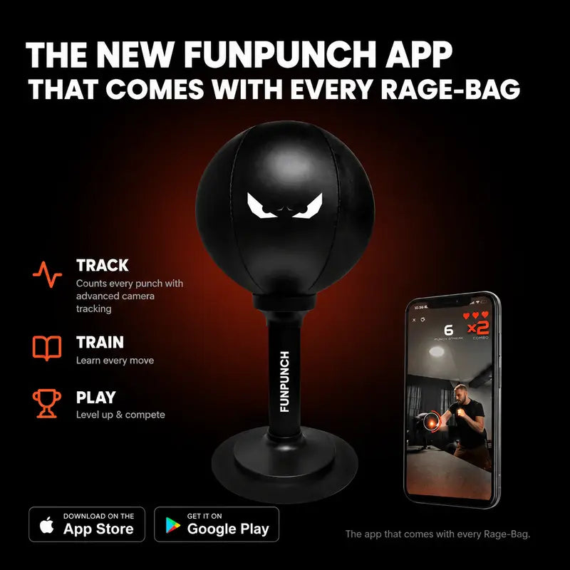 FUNPUNCH Heavy PU Leather Punching Bag - Complete Ready-To-Box Boxing Training Gear with 1,000,000 Punch Durability, Secure Base Lock-Down Suction, Inflatable Kit, Pump, Instant Rebound, Travel Bag for Home Offices & Gaming Setups Stress Relief Workouts