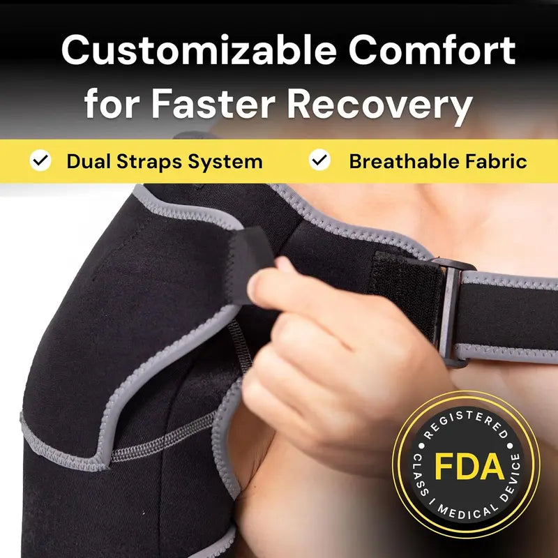 Adjustable Shoulder Brace with Ice Pad Pocket - Ergonomic Adjustable Compression Bandage for Rotator Cuff Recovery, Shoulder Pain Relief, Injury Prevention (11-16 Inches, 1 Size Fits Adults, Ideal for Sports & Outdoor Use)