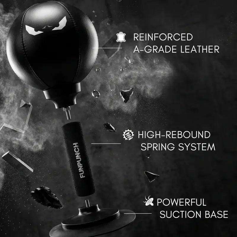 FUNPUNCH Heavy PU Leather Punching Bag - Complete Ready-To-Box Boxing Training Gear with 1,000,000 Punch Durability, Secure Base Lock-Down Suction, Inflatable Kit, Pump, Instant Rebound, Travel Bag for Home Offices & Gaming Setups Stress Relief Workouts