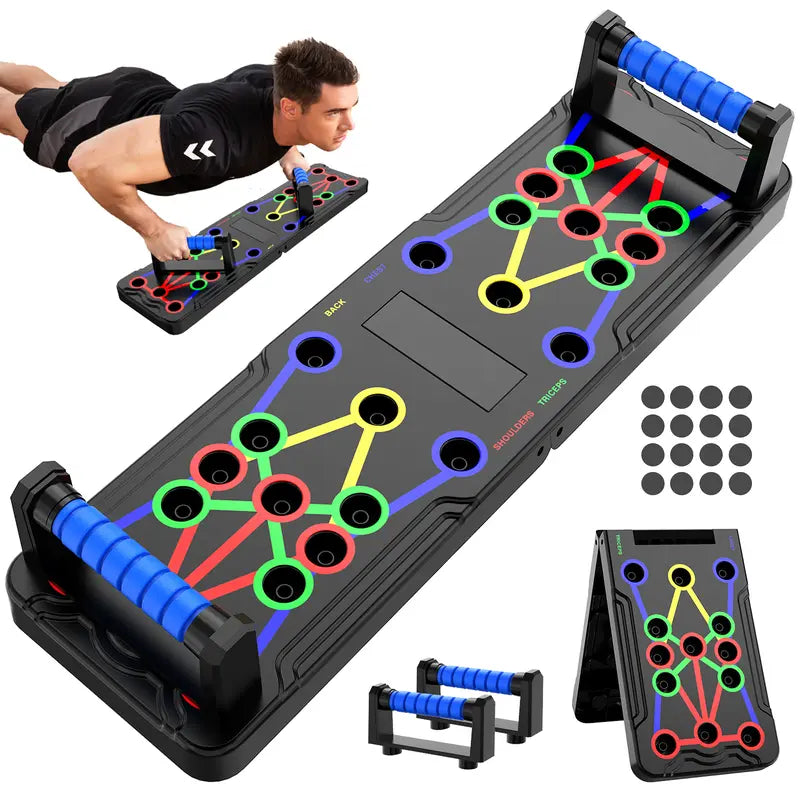 LALAHIGH Portable Home Gym Push-Up Board Set, Foldable Full Body Workout Equipment with Resistance Bands for Chest, Arms & Core Multi-Function Strength Training Equipment