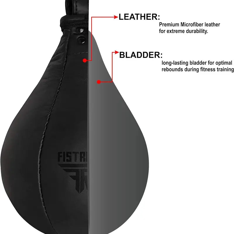 FISTRAGE Speed Bag Boxing Ball Leather MMA Muay Thai Training Punching Dodge Striking Kit with Free Hanging Swivel Workout Speedball Kicking Platform Equipment